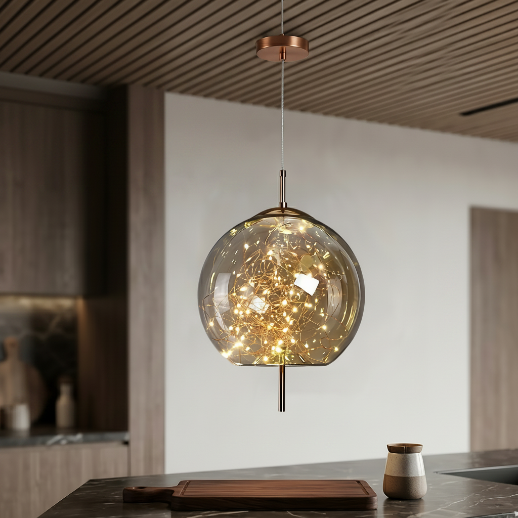 Elegant Glass Pendant Light | Nordic Style Chandelier with LED Star Lighting | Perfect for Kitchen and Home Decor 4
