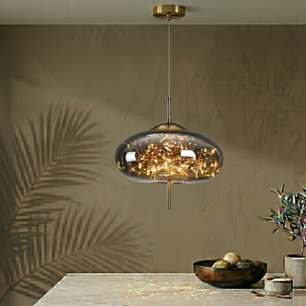 Elegant Glass Pendant Light | Nordic Style Chandelier with LED Star Lighting | Perfect for Kitchen and Home Decor 4