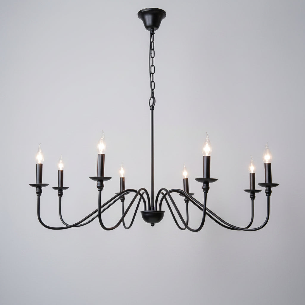 Retro Loft | Black Chandelier Light with Iron Finish | Elegant Fixture for Dining Rooms