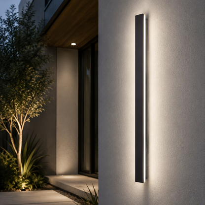 Modern outdoor wall light fixture on a house exterior