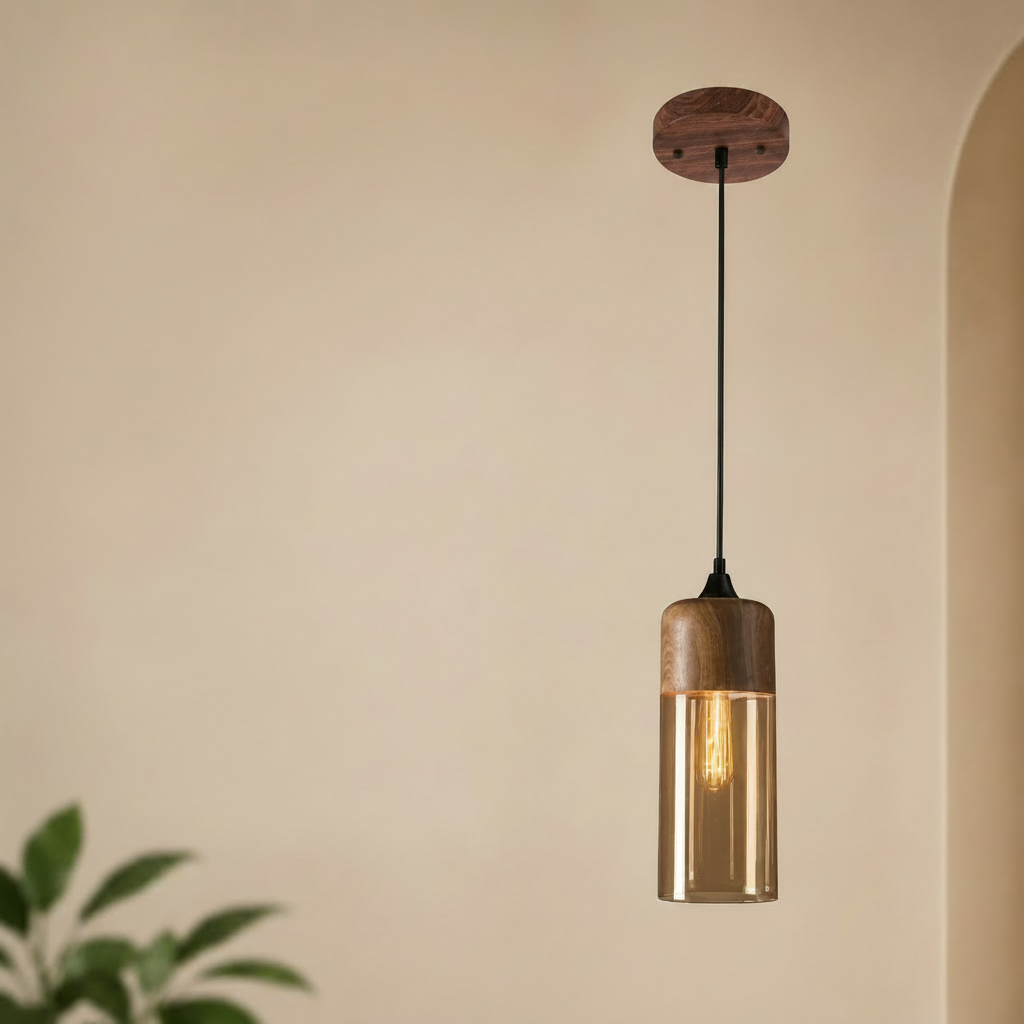 Nordic | Glass Pendant Light with Wooden Accents | Modern Illumination for Any Room 13