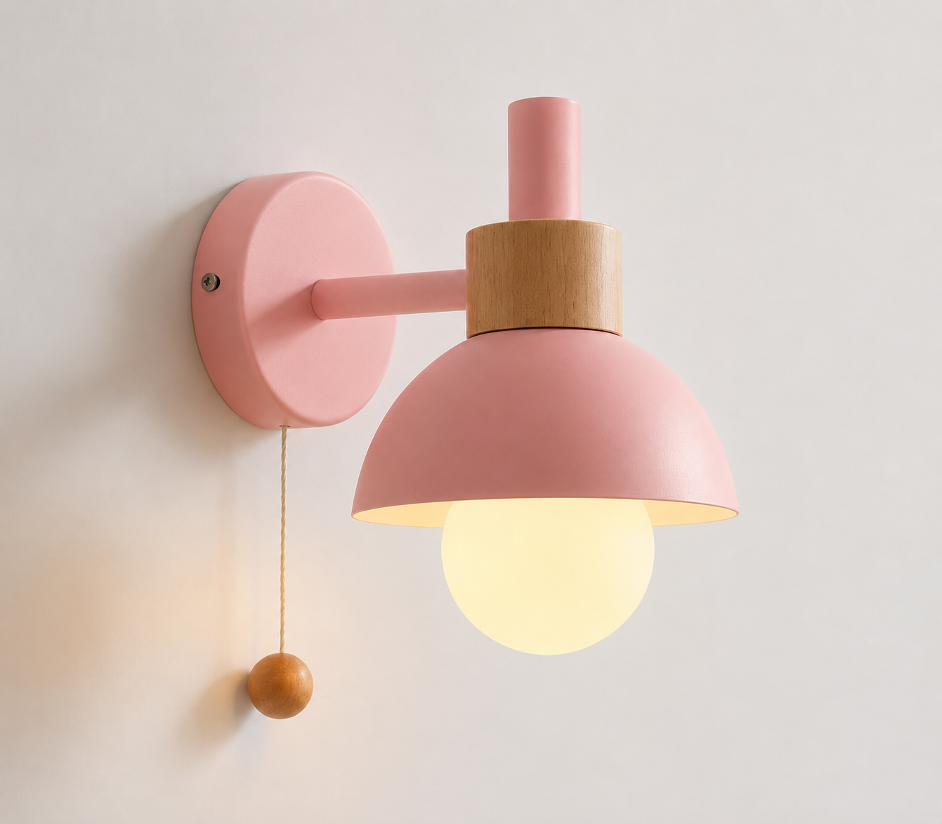 Charming Nordic Wall Sconce Light with Fun Pull Chain Switch | Pastel Colors for Kids' Rooms