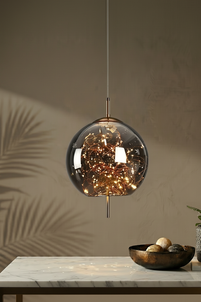 Elegant Glass Pendant Light | Nordic Style Chandelier with LED Star Lighting | Perfect for Kitchen and Home Decor 4