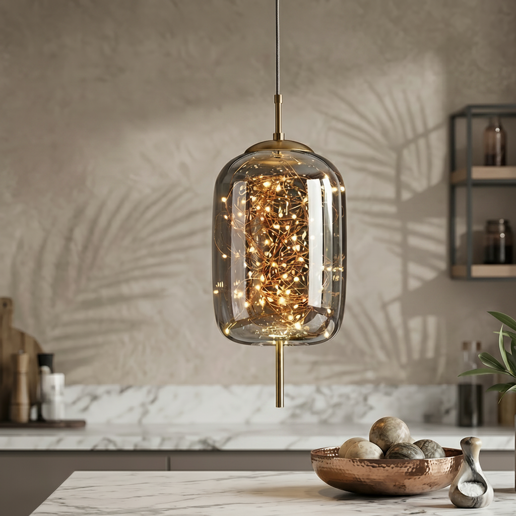 Elegant Glass Pendant Light | Nordic Style Chandelier with LED Star Lighting | Perfect for Kitchen and Home Decor 